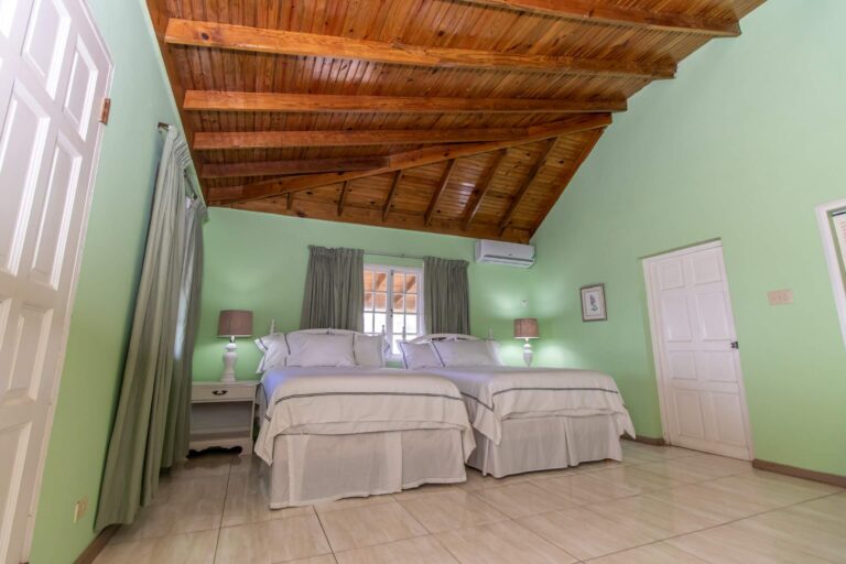 Villa Amore Jamaica guest room 2 single beds green wallpaper